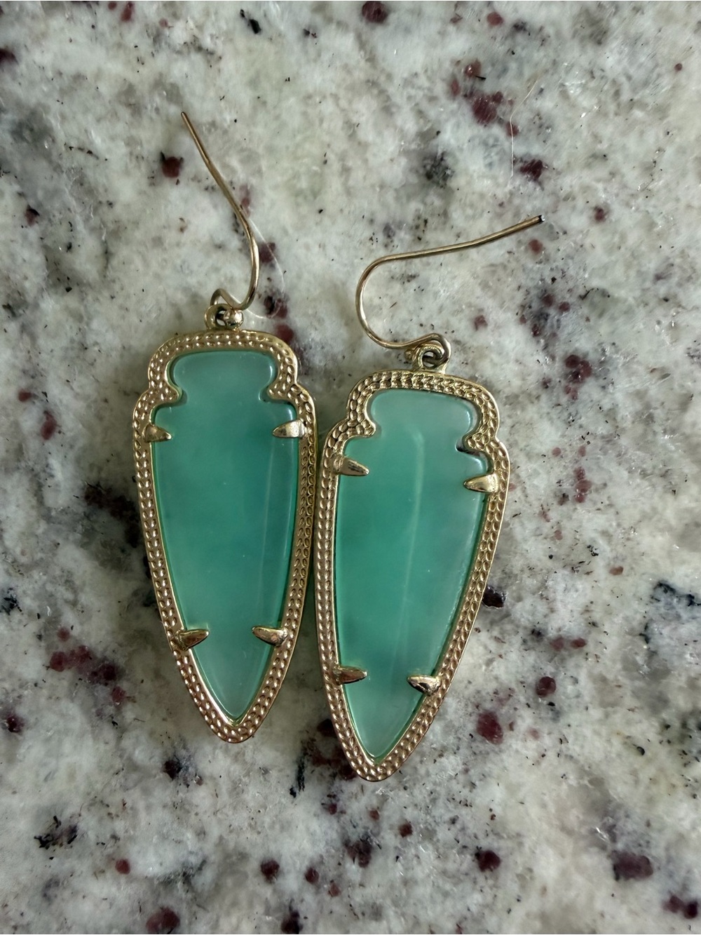 Gold-Frame Green Drop Earrings - Women's Jewelry